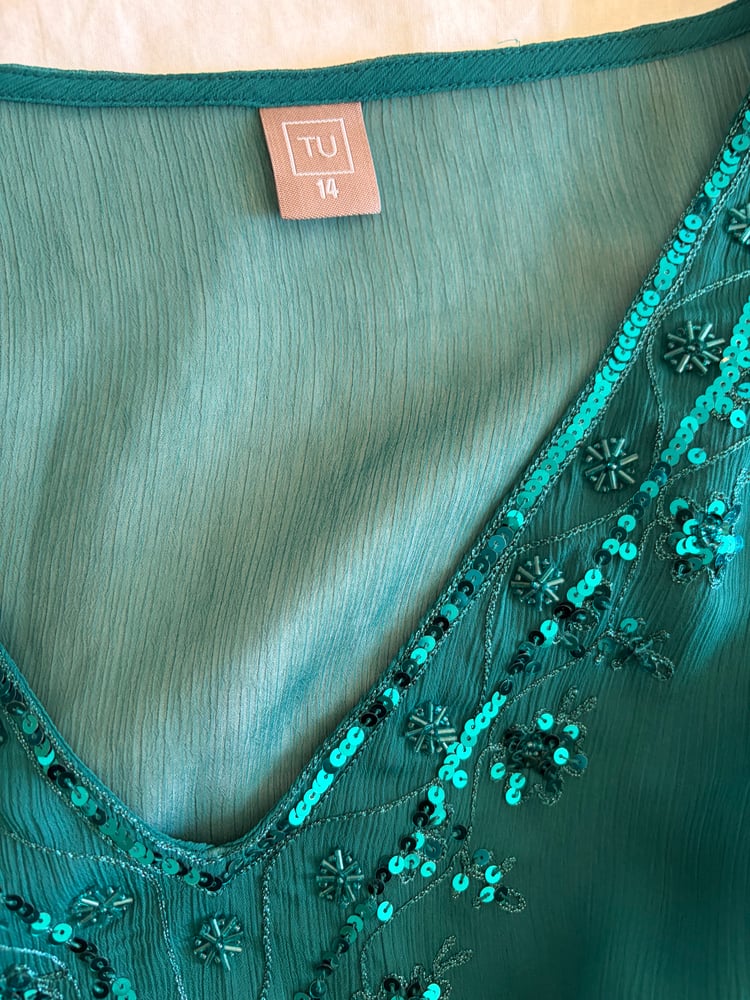 Vintage Y2K teal sequin top with side ties