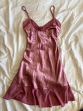 Vintage 90s pink ruffle mini dress with beaded detail and mesh ruffle hem