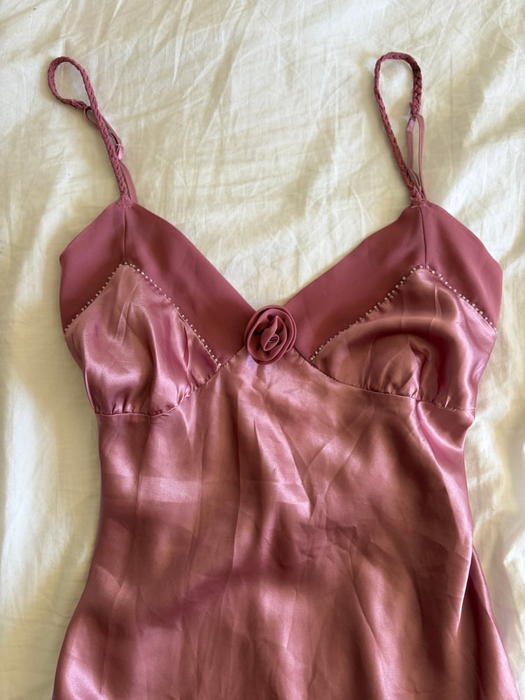 Vintage 90s pink ruffle mini dress with beaded detail and mesh ruffle hem