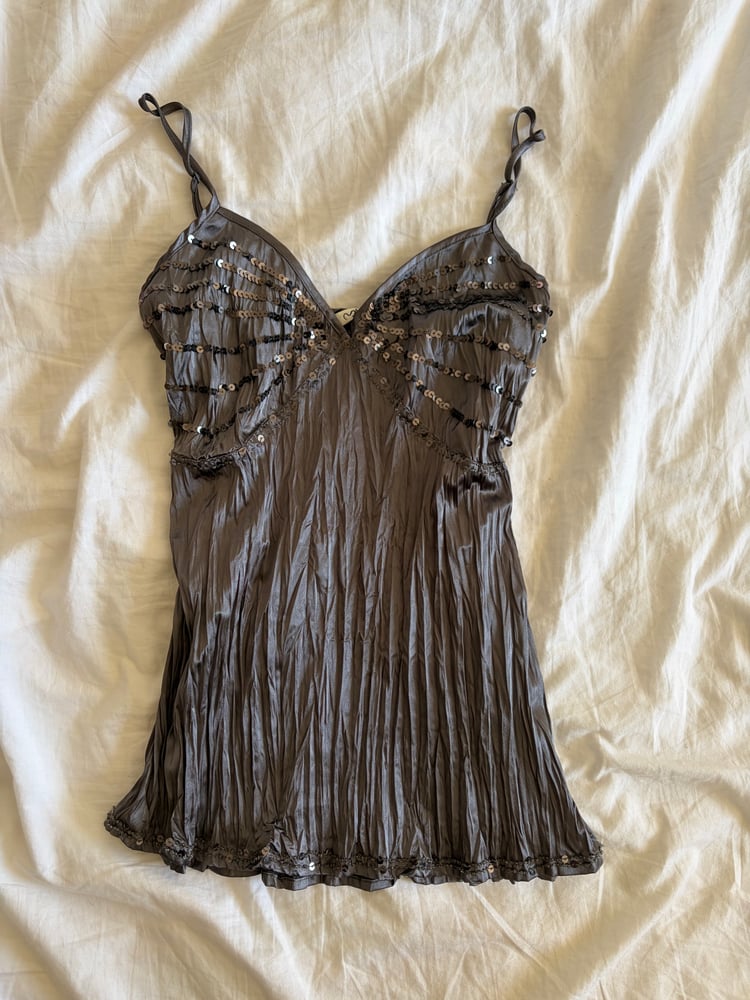 Vintage Y2K grey crinkle sequin cami top 2000s deadstock with tags