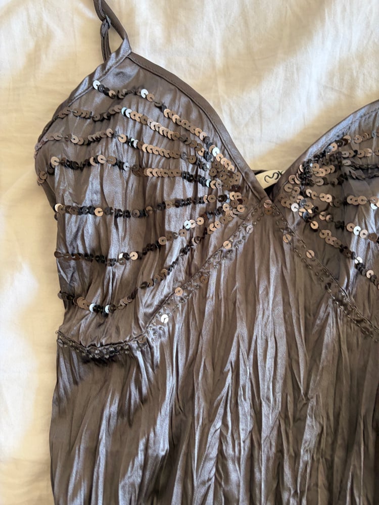 Vintage Y2K grey crinkle sequin cami top 2000s deadstock with tags