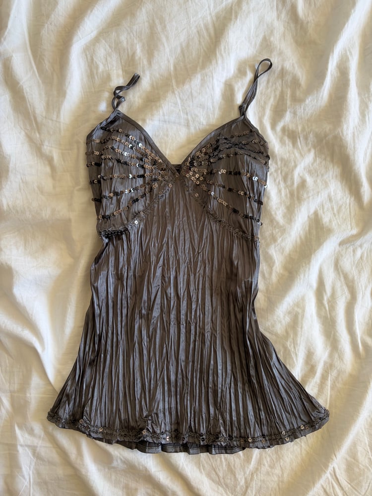 Vintage Y2K grey crinkle sequin cami top 2000s deadstock with tags