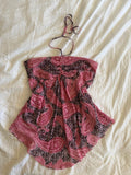 Vintage Y2K asymmetrical paisley halter neck cami with ruched bust
