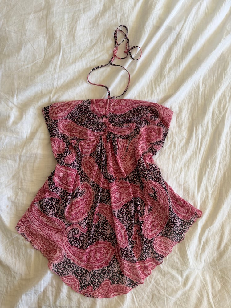 Vintage Y2K asymmetrical paisley halter neck cami with ruched bust