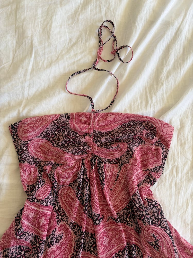 Vintage Y2K asymmetrical paisley halter neck cami with ruched bust