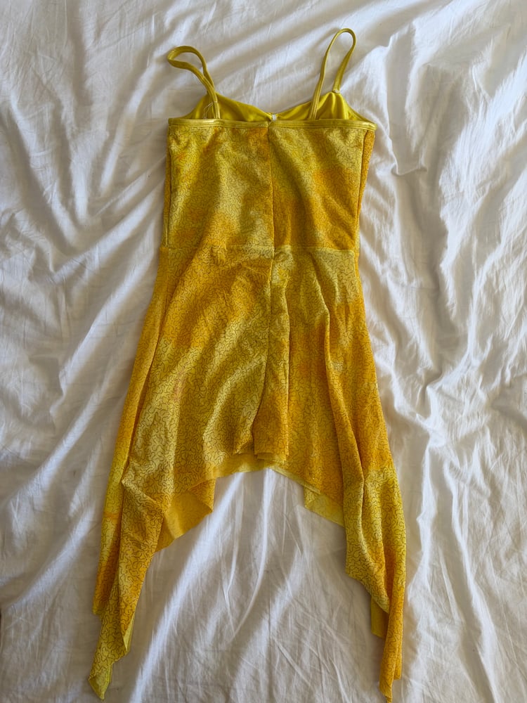 Vintage Y2K yellow handkerchief hem ruched bust sparkly fairy cami