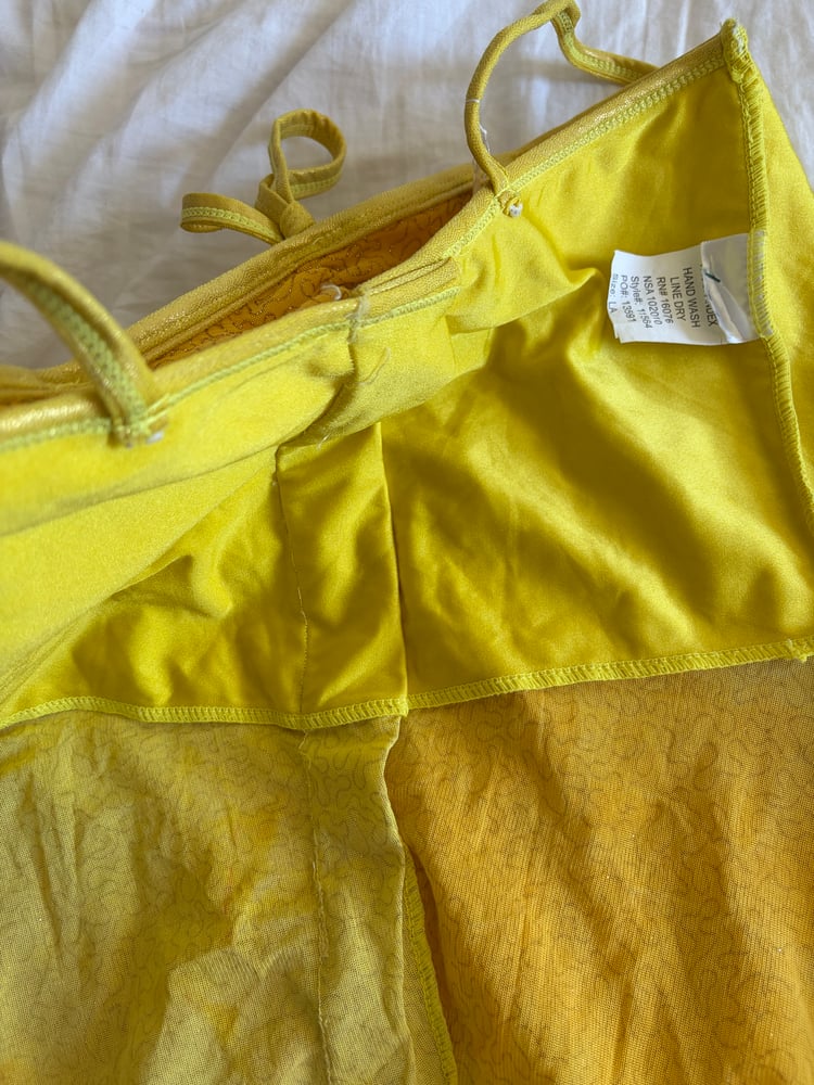 Vintage Y2K yellow handkerchief hem ruched bust sparkly fairy cami