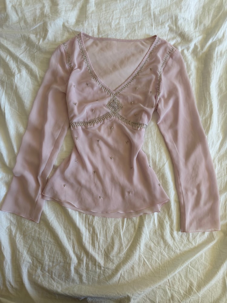 Vintage Y2K baby pink beaded long sleeve baby doll style top