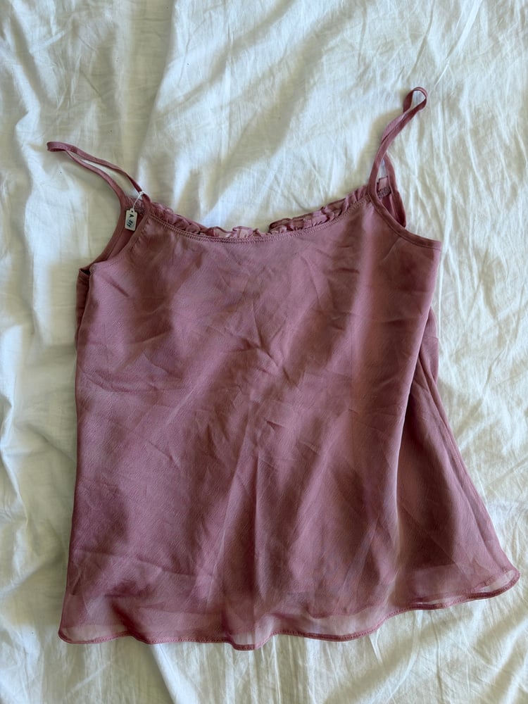 Vintage Y2K pink lace up bust pink fairy cami and ruffle detail on bust