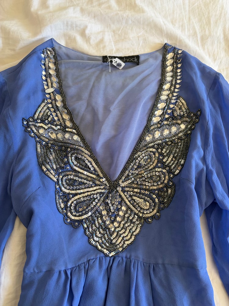 Vintage Y2K Aftershock blue sequin butterfly silk babydoll top