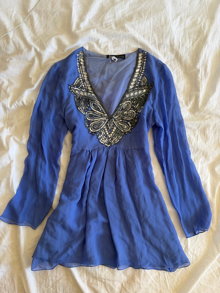 Vintage Y2K Aftershock blue sequin butterfly silk babydoll top
