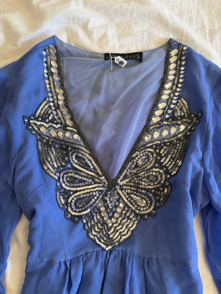 Vintage Y2K Aftershock blue sequin butterfly silk babydoll top