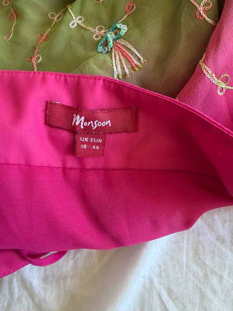 Vintage Y2K pink and green ombre embroidery sequin  silk cami