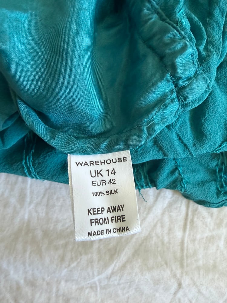 Vintage Y2K teal sequin and sequin silk cami with ruching ties at the bottom