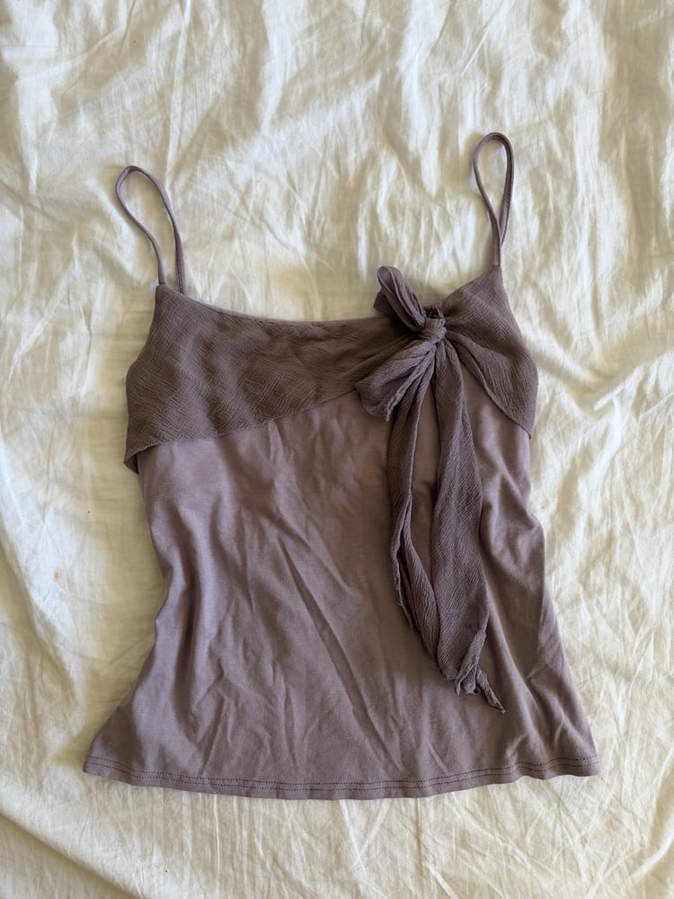 Vintage Y2K silk trim tie up dusty mauve cami