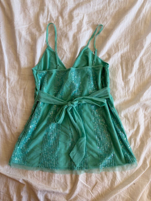 Vintage Y2K 2008 Jane Norman turquoise sequin tie baby cami BNWT