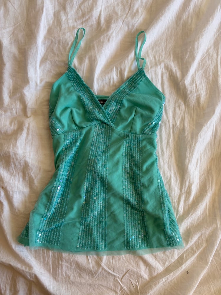 Vintage Y2K 2008 Jane Norman turquoise sequin tie baby cami BNWT