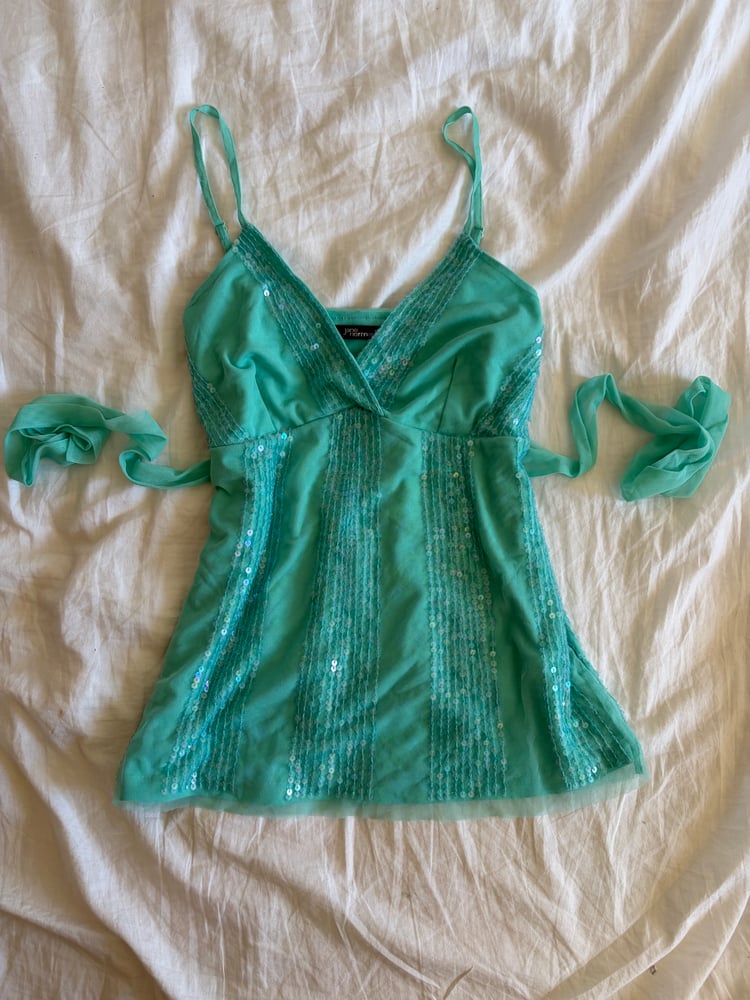 Vintage Y2K 2008 Jane Norman turquoise sequin tie baby cami BNWT