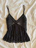 Vintage Y2K black sequin and beaded cami with scallop hem