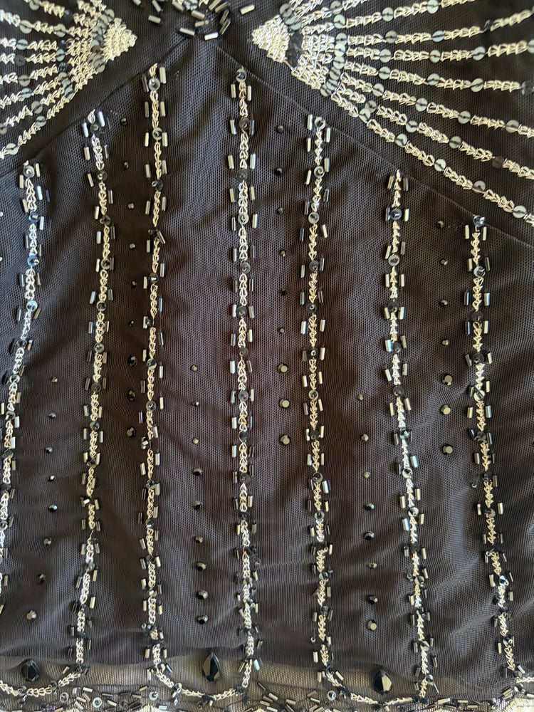 Vintage Y2K black sequin and beaded cami with scallop hem