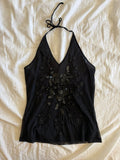 Vintage Y2K black micromesh sequin halter neck cami