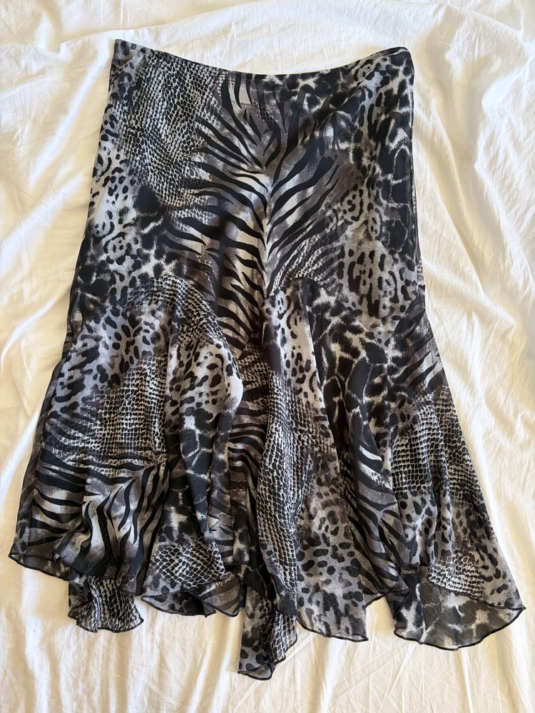 Vintage Y2K cheetah and zebra print mermaid hem skirt