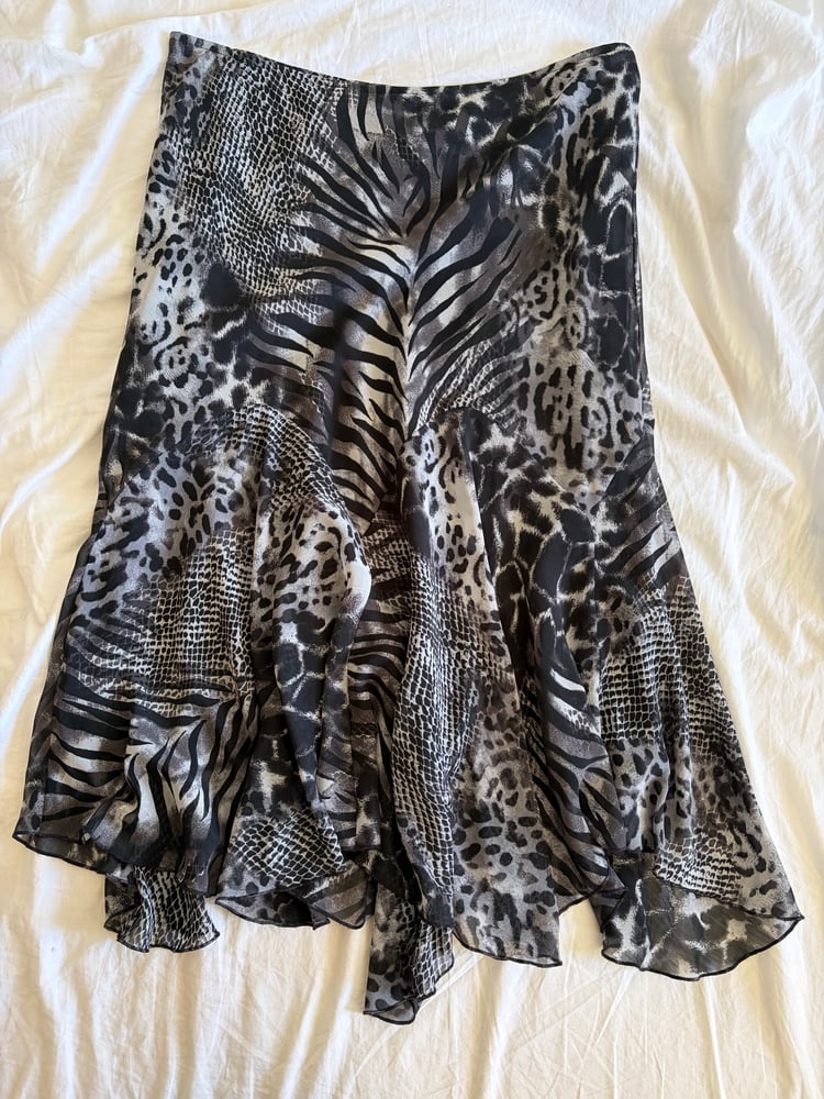 Vintage Y2K cheetah and zebra print mermaid hem skirt