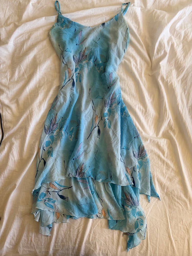 Vintage Y2K blue floral fairy dress with floaty hem