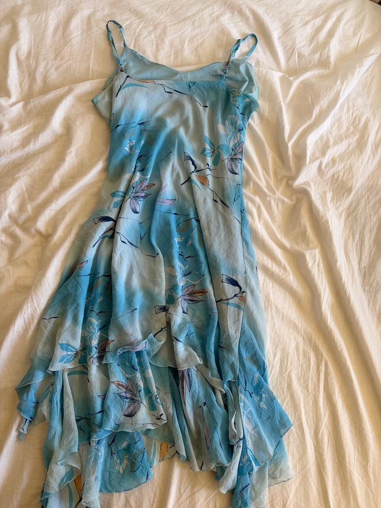 Vintage Y2K blue floral fairy dress with floaty hem