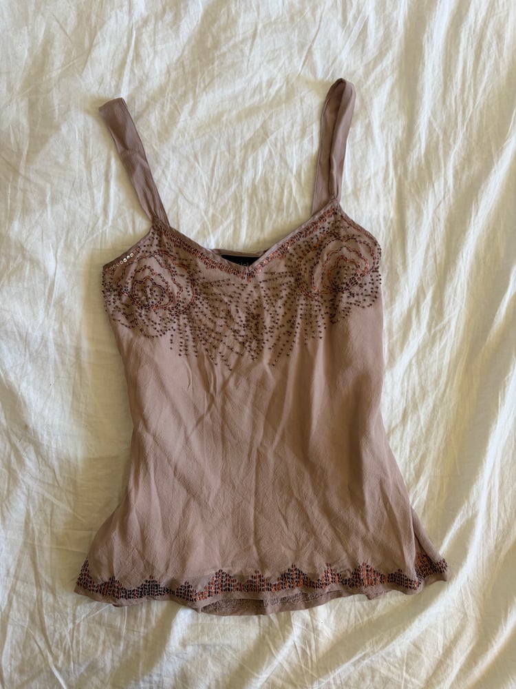 Vintage Y2K mauve silk beaded and sequin cami