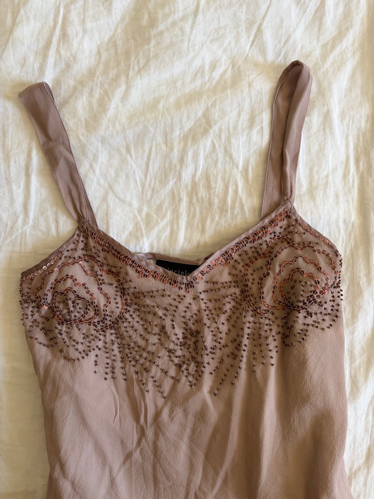 Vintage Y2K mauve silk beaded and sequin cami