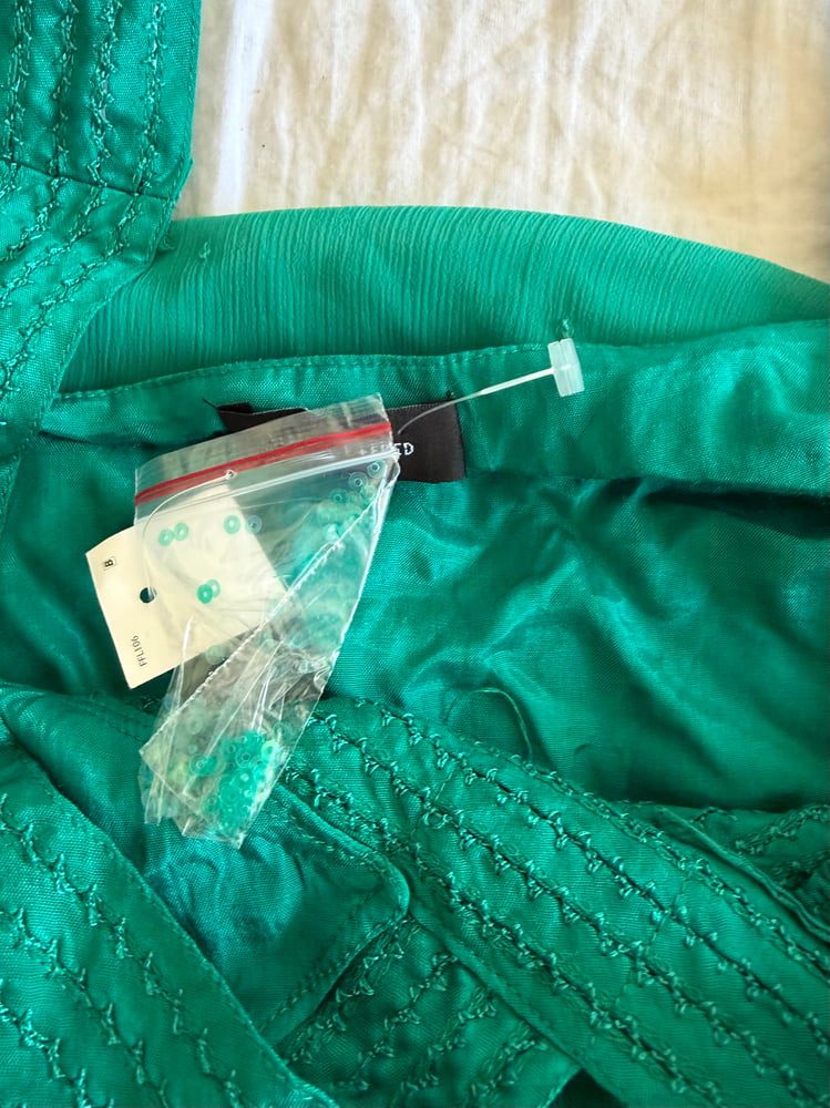 Vintage Y2K green sequin cami with embroidery bust detail