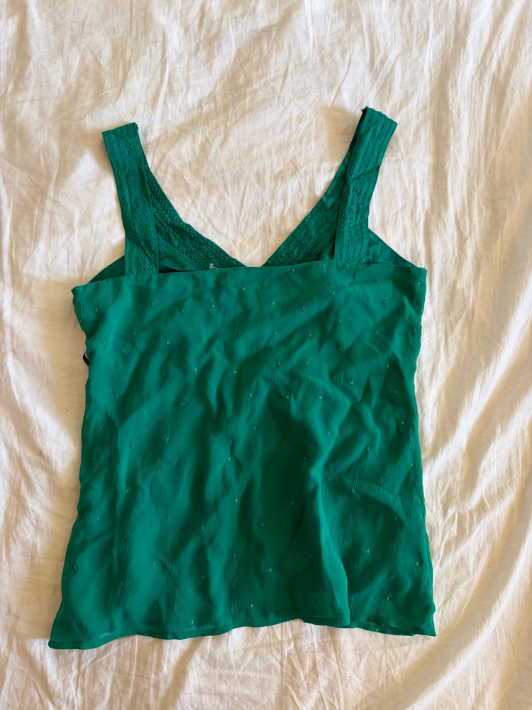 Vintage Y2K green sequin cami with embroidery bust detail
