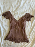 Vintage Y2K insane silk beaded and iridescent sequin top with frilly embellished sleeves