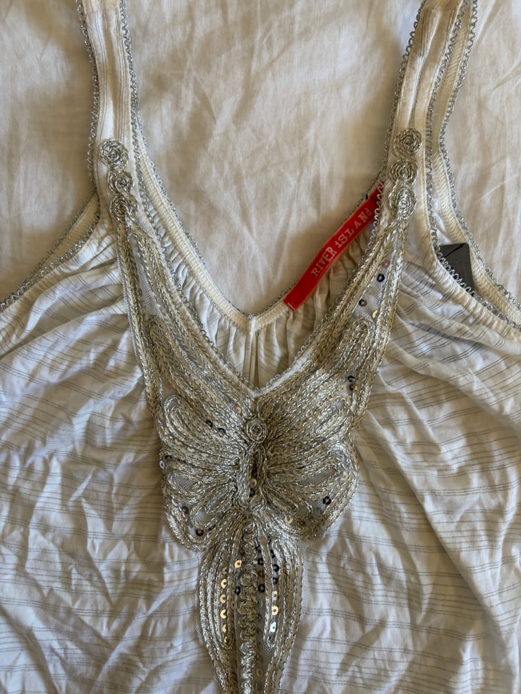 Vintage Y2K pinstripe sequin butterfly long cami BNWT