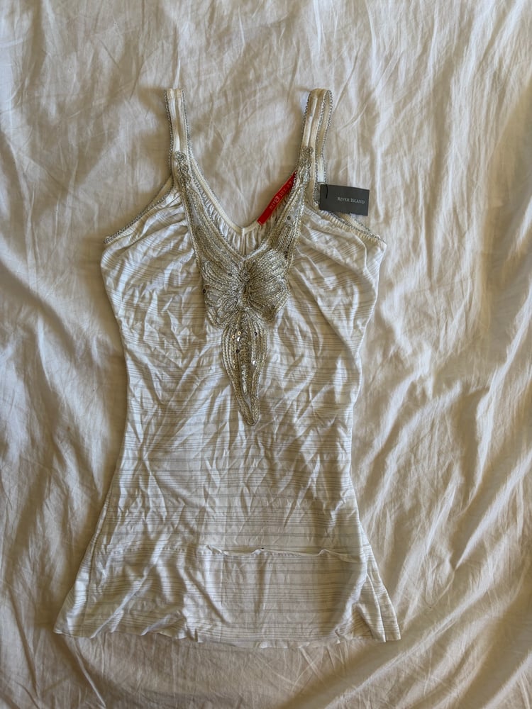 Vintage Y2K pinstripe sequin butterfly long cami BNWT