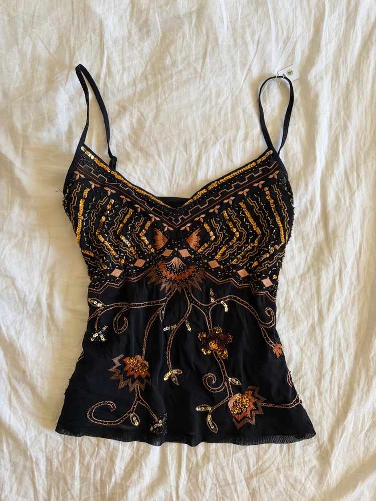 Vintage Y2K black embroidered and sequin cami