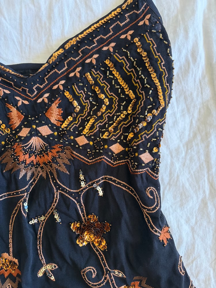 Vintage Y2K black embroidered and sequin cami