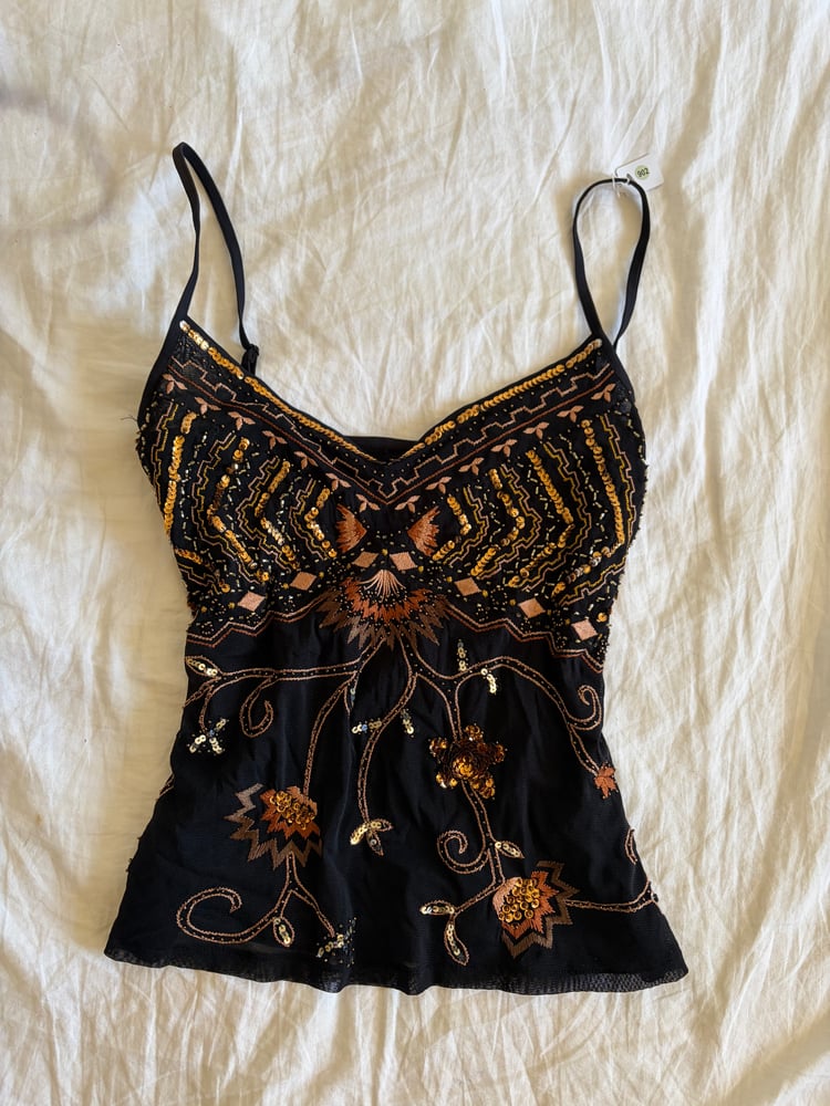 Vintage Y2K black embroidered and sequin cami