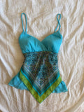 Vintage Y2K turquoise and green paisley asymmetrical hem cami