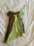Vintage Y2K Rare asymmetrical hem forest fairy brown and green sequin cami