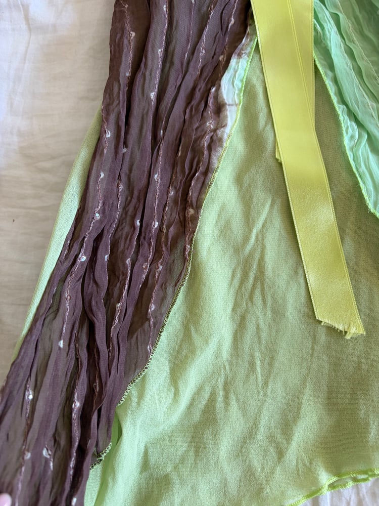 Vintage Y2K Rare asymmetrical hem forest fairy brown and green sequin cami