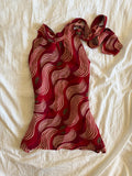 Vintage Y2K red and pink swirl halter neck top with retro print