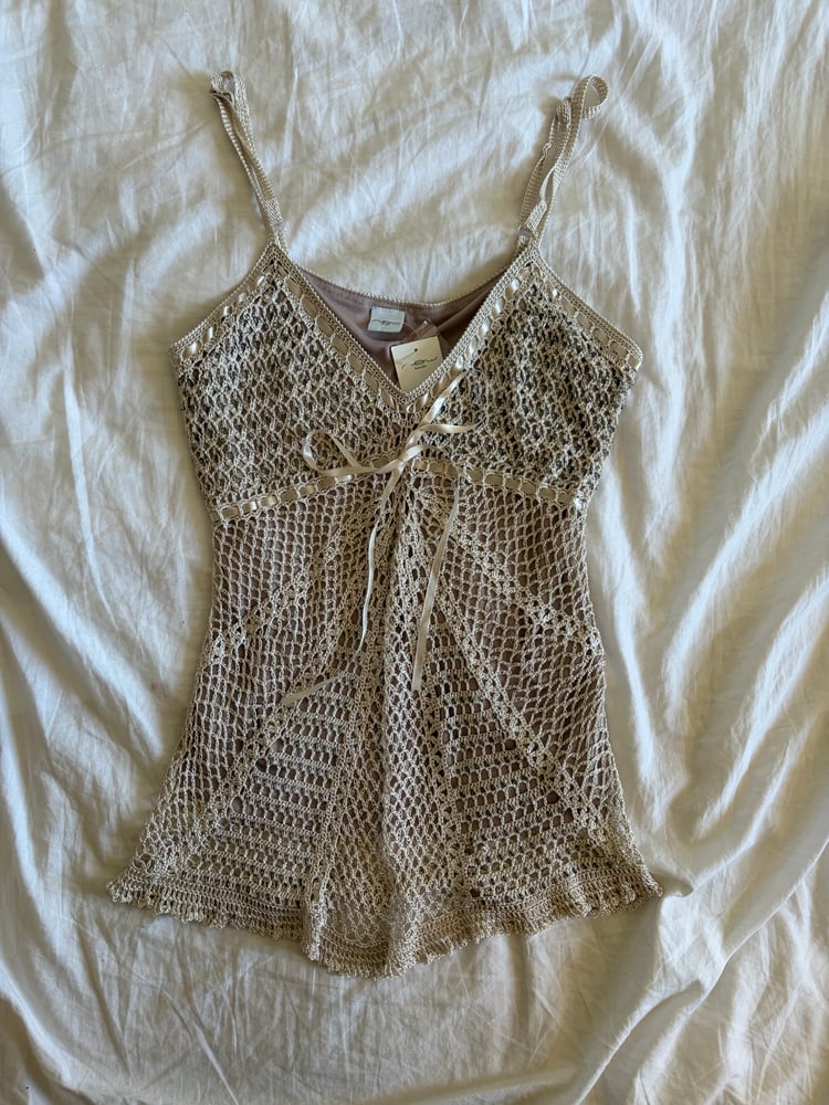 Vintage Y2K crochet beaded cami with ribbon bust detail BNWT