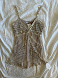 Vintage Y2K crochet beaded cami with ribbon bust detail BNWT