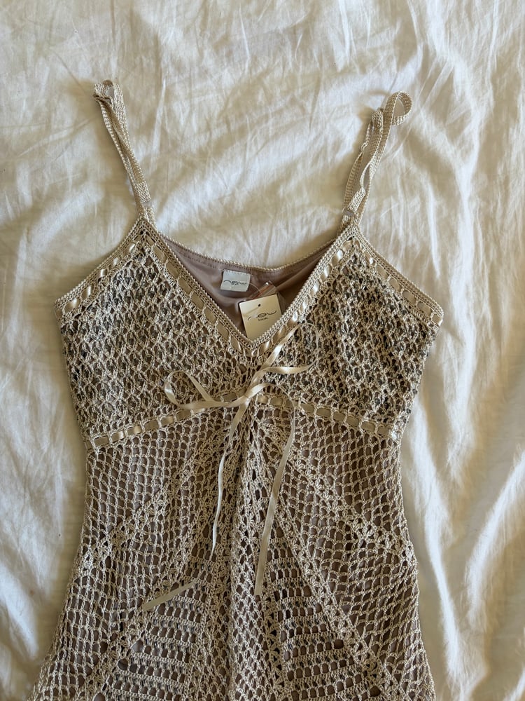 Vintage Y2K crochet beaded cami with ribbon bust detail BNWT