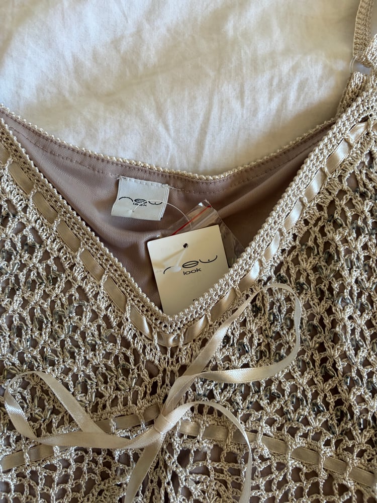 Vintage Y2K crochet beaded cami with ribbon bust detail BNWT