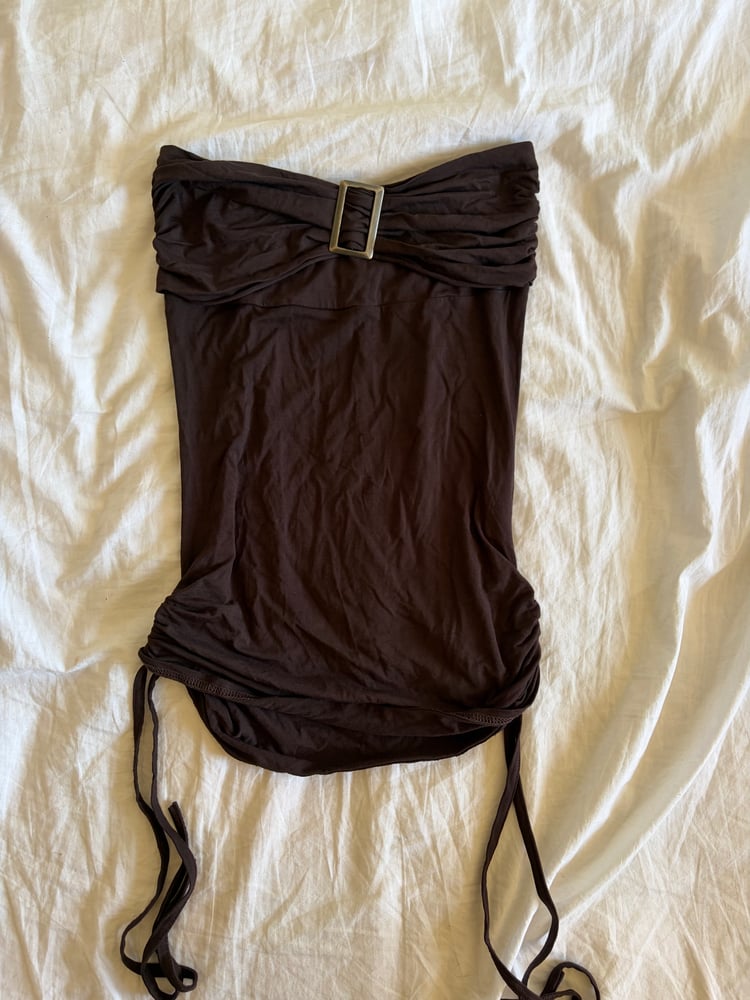 Vintage Y2K chocolate brown ruched sides cami with buckle detail