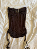 Vintage Y2K chocolate brown ruched sides cami with buckle detail
