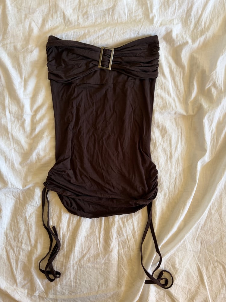Vintage Y2K chocolate brown ruched sides cami with buckle detail